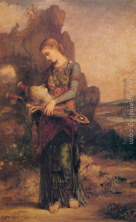 Gustave Moreau : Thracian Girl carrying the Head of Orpheus on his Lyre
